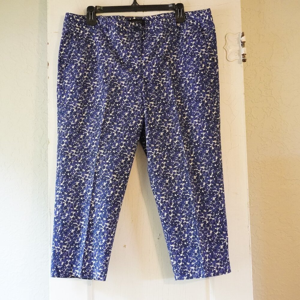 Talbots Signature Chino Capri Pants Size 16 Blue White Floral Print
